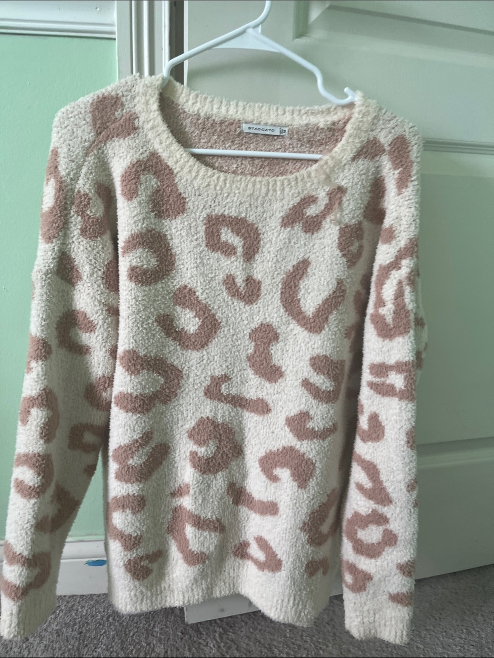 Staccato Cream and Blush Leopard Plush Crewneck Sweater